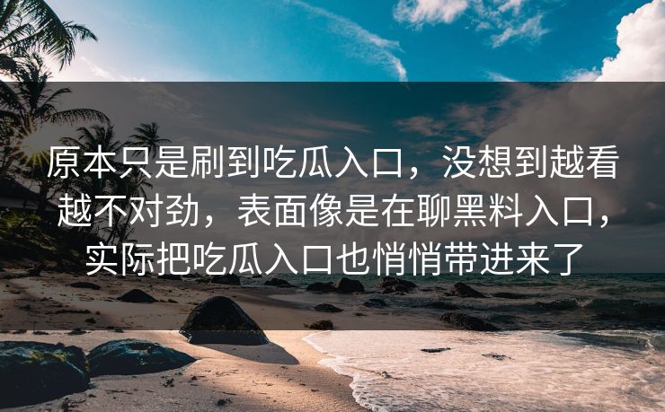 原本只是刷到吃瓜入口,没想到越看越不对劲,表面像是在聊黑料入口,实际把吃瓜入口也悄悄带进来了